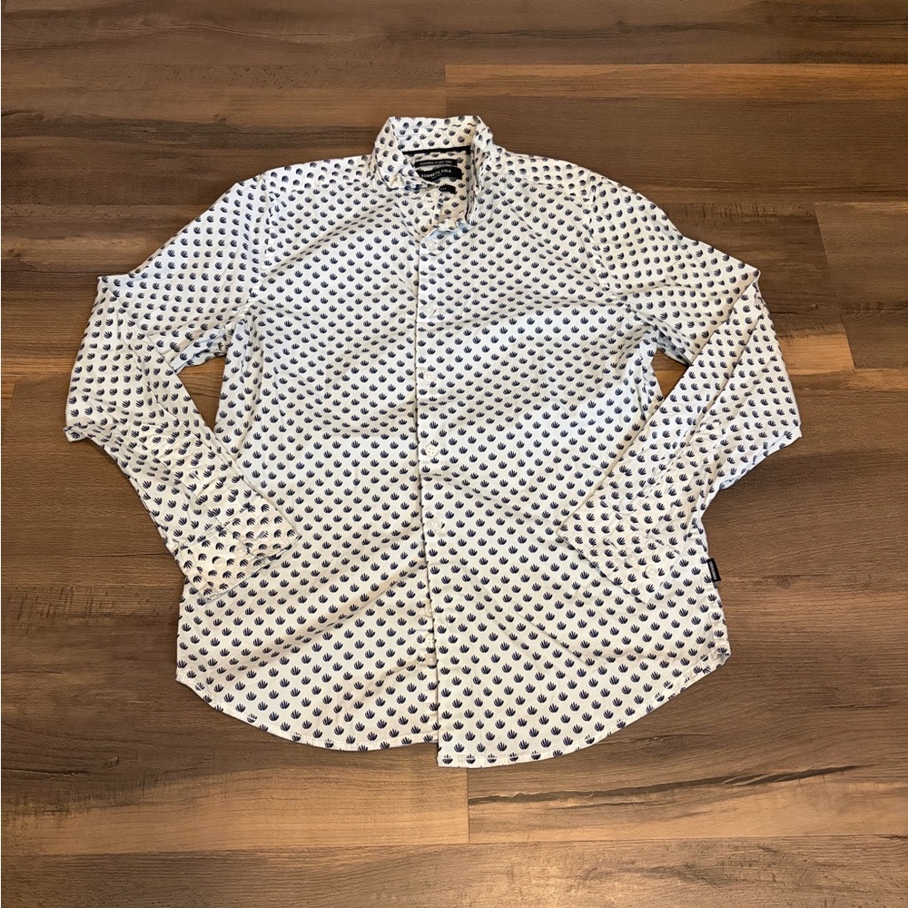 Mens Kenneth Cole White Button-Down Shirt with Navy Teardrop Print Size Small